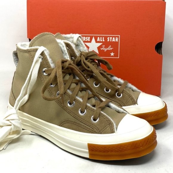 Converse Chuck 70 Sneakers High Casual Women Faux Fur Canvas Suede Khaki A04410C - Picture 4 of 11